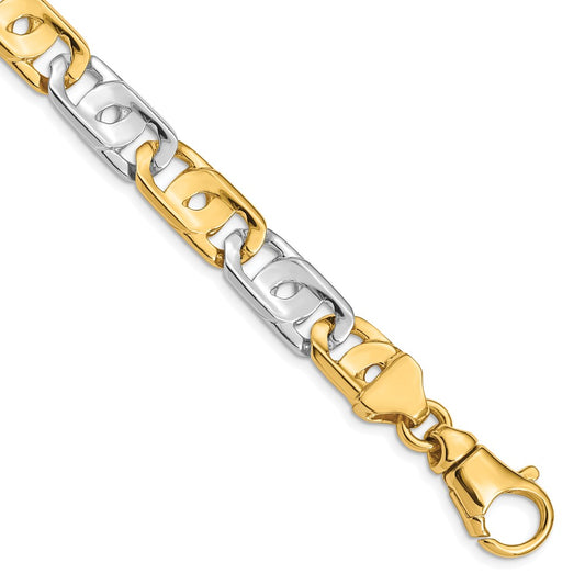 14K Two-tone 10mm Hand Polished Fancy Link with Fancy Lobster Clasp Chain