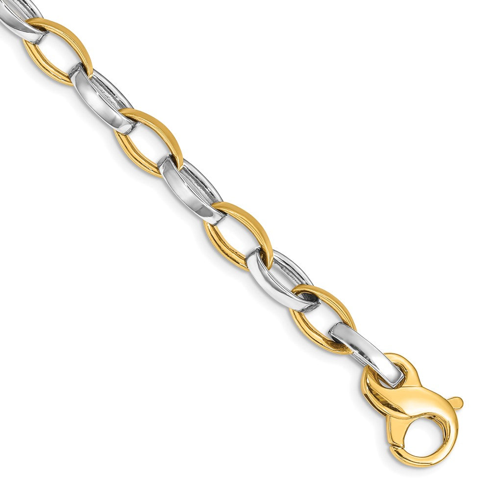 14K Two-tone 6.6mm Hand Polished and Satin Fancy Link with Fancy Lobster Clasp Chain