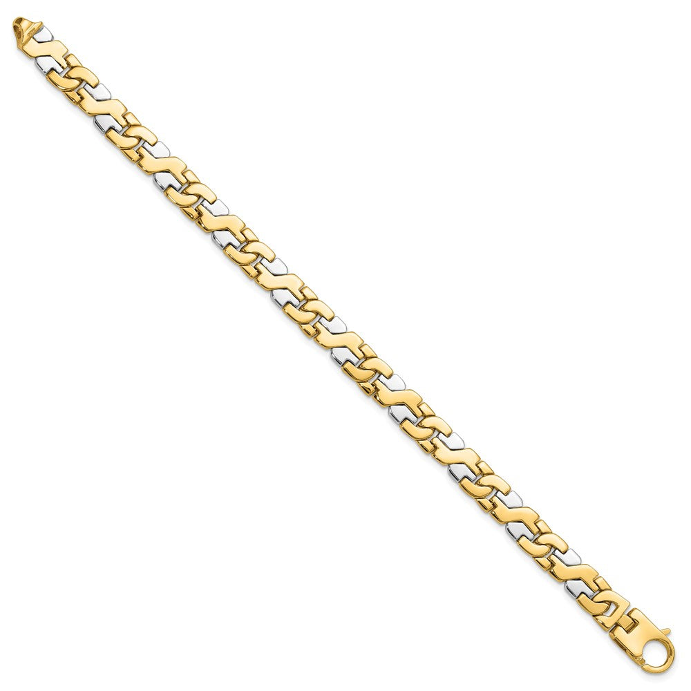 14K Two-tone 8.8mm Hand Polished Fancy Link with Fancy Lobster Clasp Bracelet