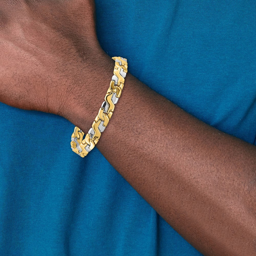 14K Two-tone 8.8mm Hand Polished Fancy Link with Fancy Lobster Clasp Bracelet