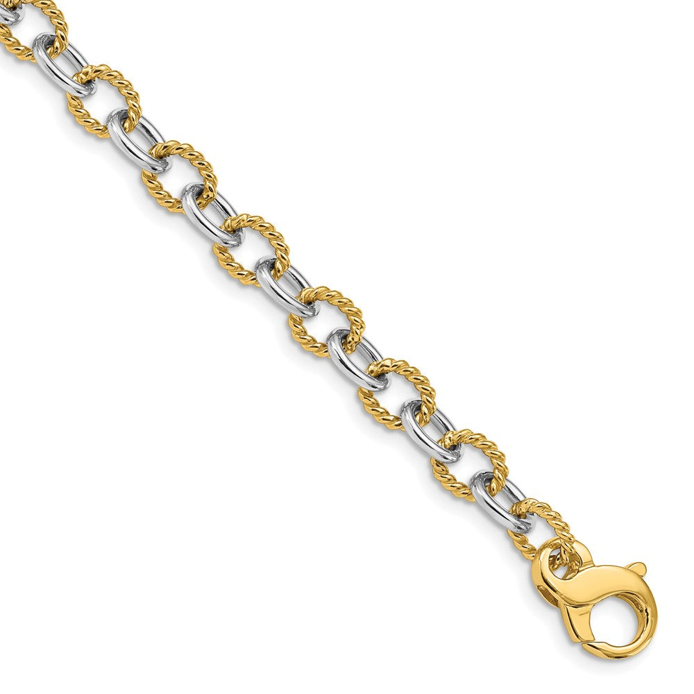 14K Two-tone 6.5mm Hand Polished and Textured Fancy Link with Fancy Lobster Clasp Chain