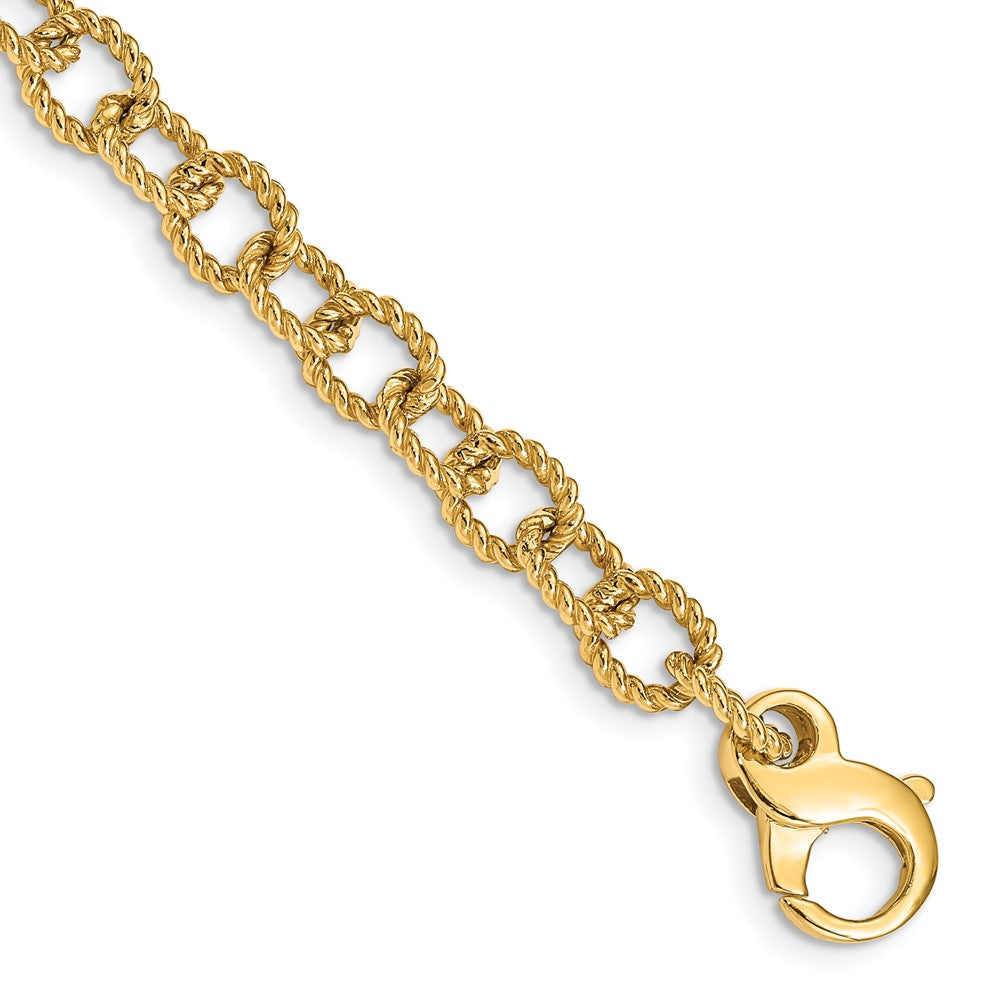 14K 6.5mm Hand Polished Fancy Rope Link with Fancy Lobster Clasp Chain