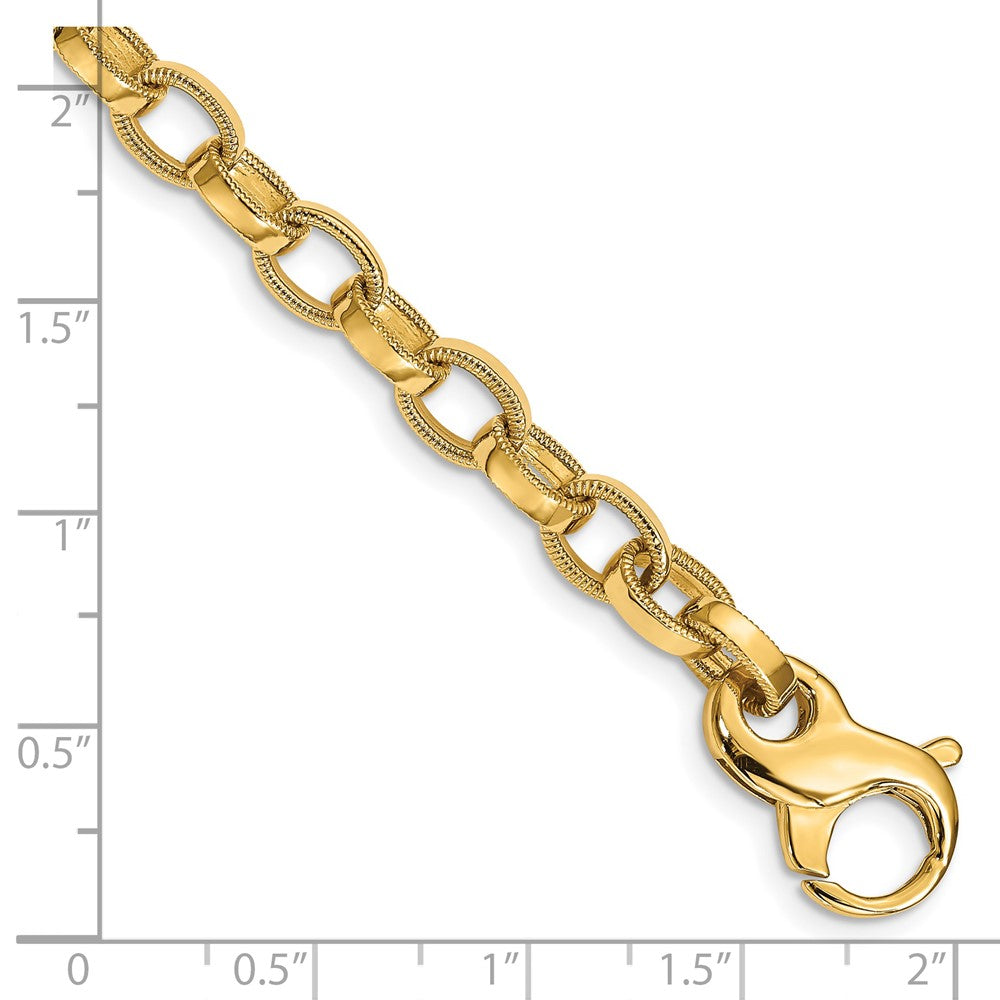 14K 6.2mm Hand Polished with Ridged Edge Fancy Link Fancy Lobster Clasp Chain