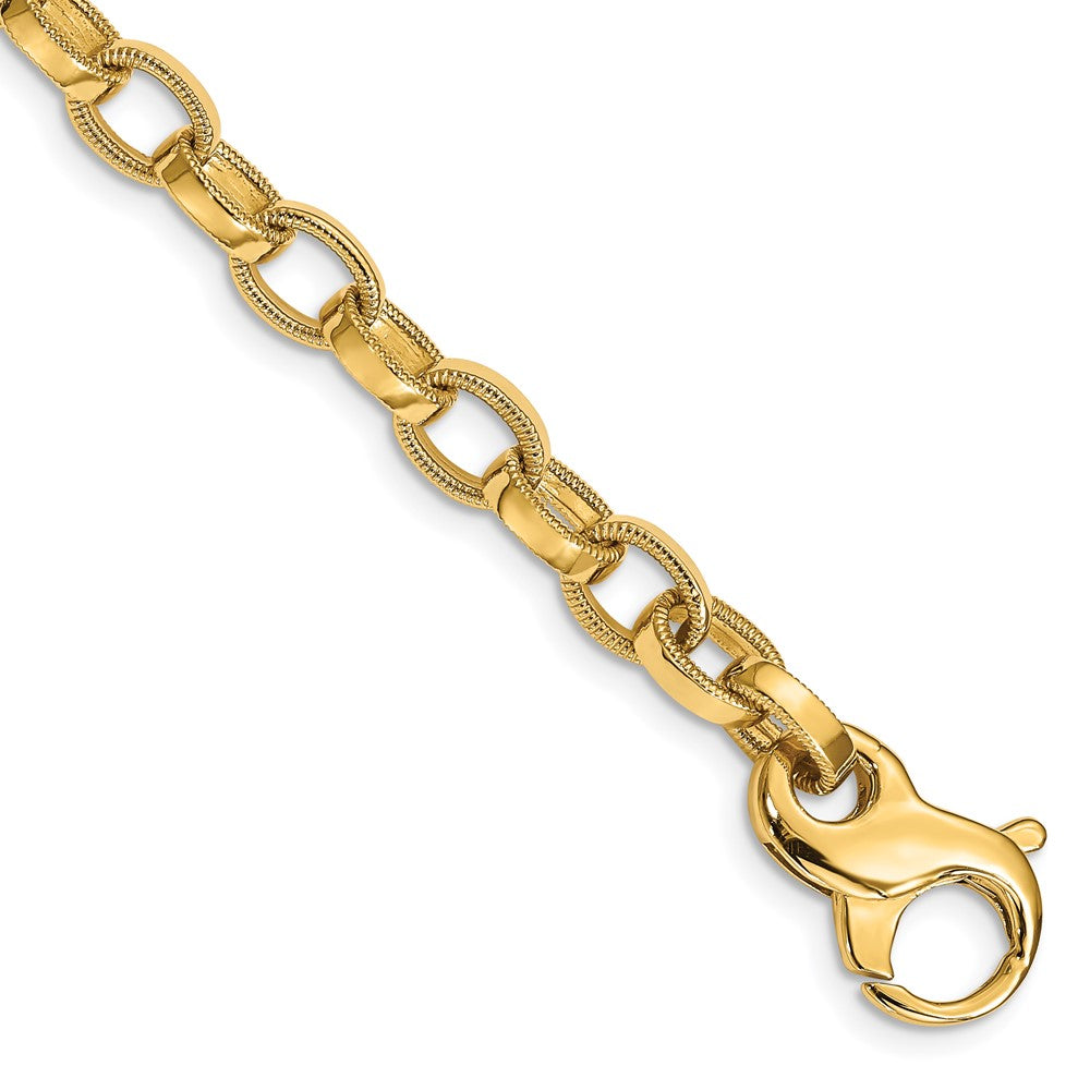 14K 6.2mm Hand Polished with Ridged Edge Fancy Link Fancy Lobster Clasp Chain