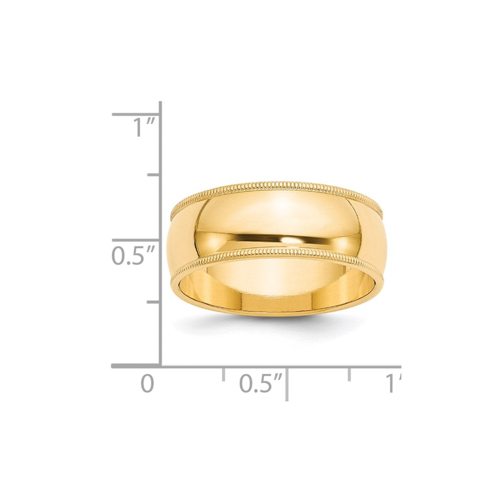 14k Yellow Gold 8mm Milgrain Half Round Wedding Band