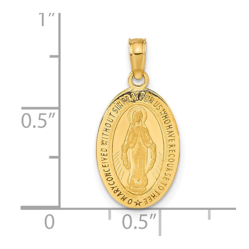 14k Polished and Satin Solid Miraculous Medal Oval Pendant