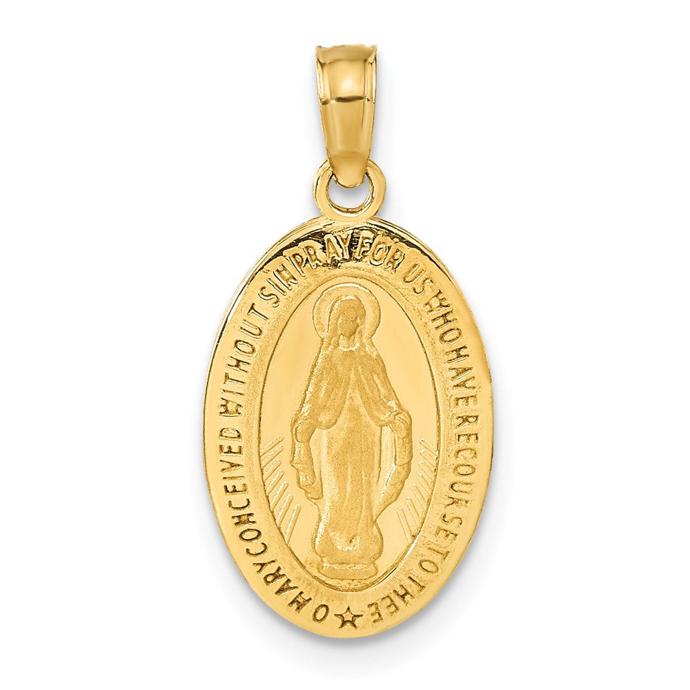 14k Polished and Satin Solid Miraculous Medal Oval Pendant