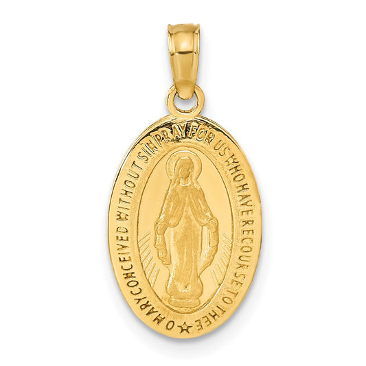 14k Polished and Satin Solid Miraculous Medal Oval Pendant