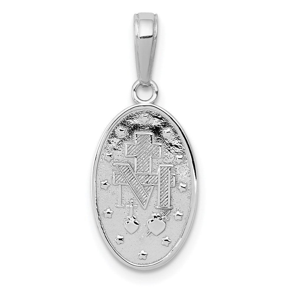 14k White Gold Polished and Satin Solid Miraculous Medal Oval Pendant
