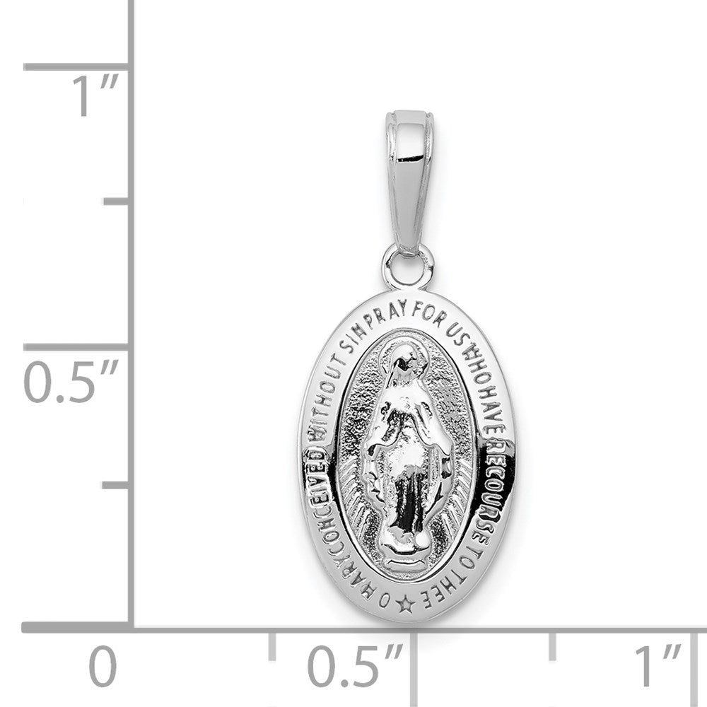 14k White Gold Polished and Satin Solid Miraculous Medal Oval Pendant
