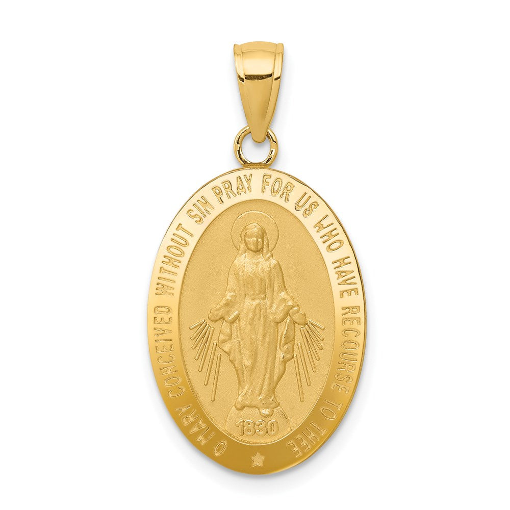 14k Polished and Satin Solid Miraculous Medal Oval Pendant