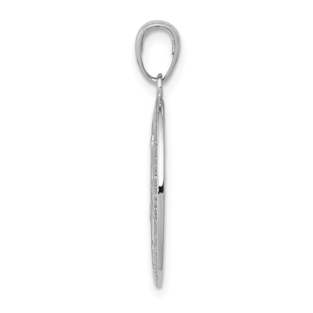 14k White Gold Polished and Satin Solid Miraculous Medal Oval Pendant