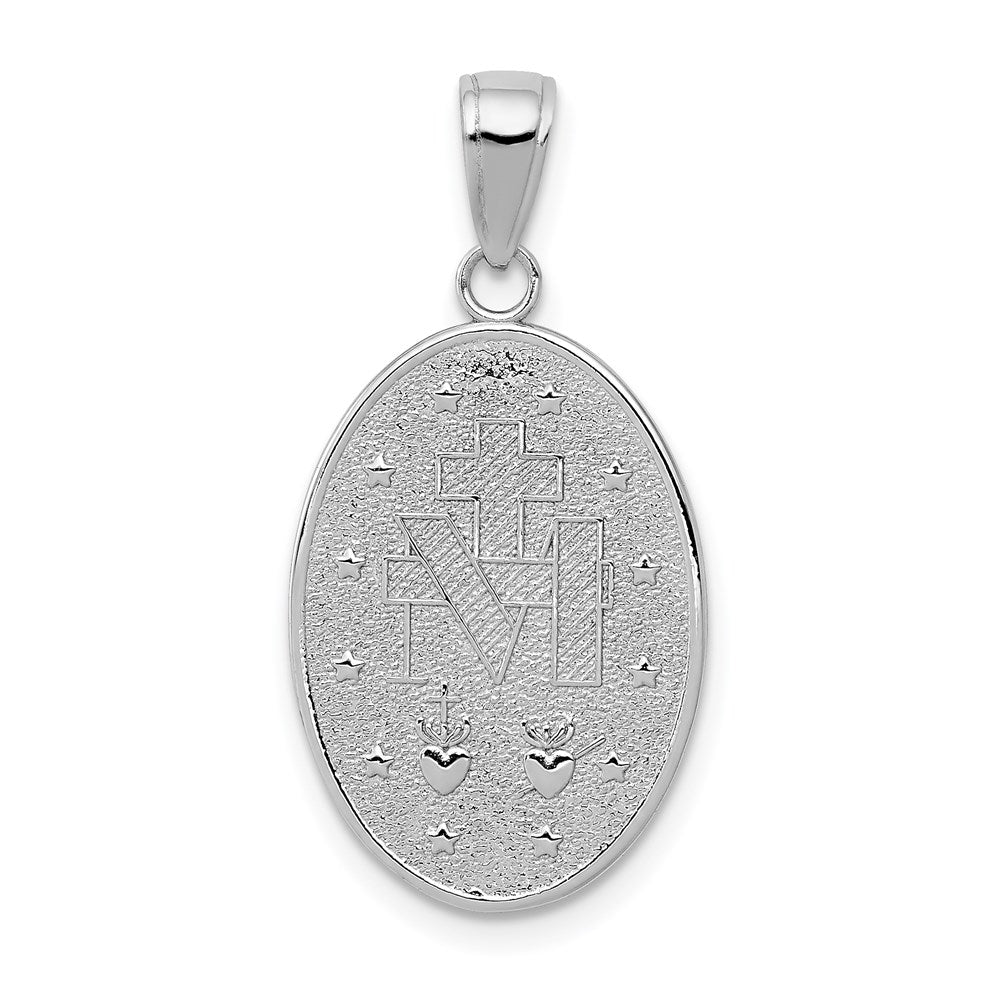 14k White Gold Polished and Satin Solid Miraculous Medal Oval Pendant