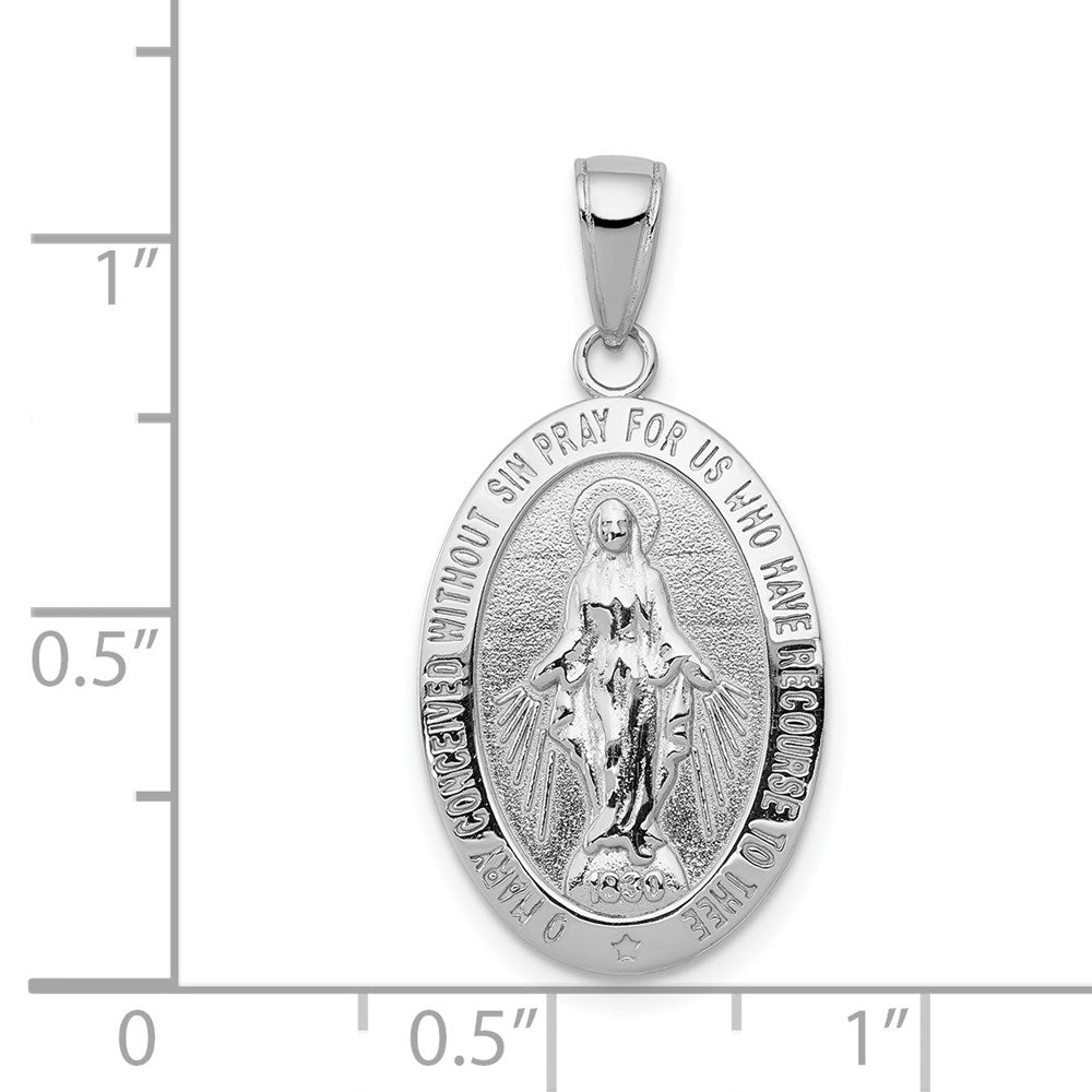 14k White Gold Polished and Satin Solid Miraculous Medal Oval Pendant