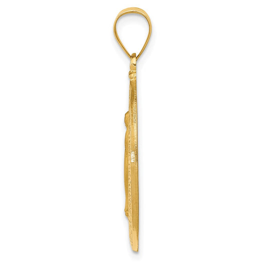 14k Polished and Satin Hollow Miraculous Medal Oval Pendant