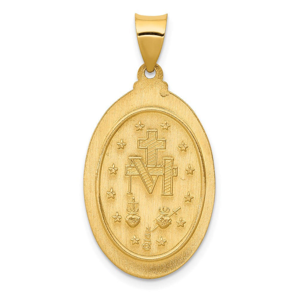 14k Polished and Satin Hollow Miraculous Medal Oval Pendant