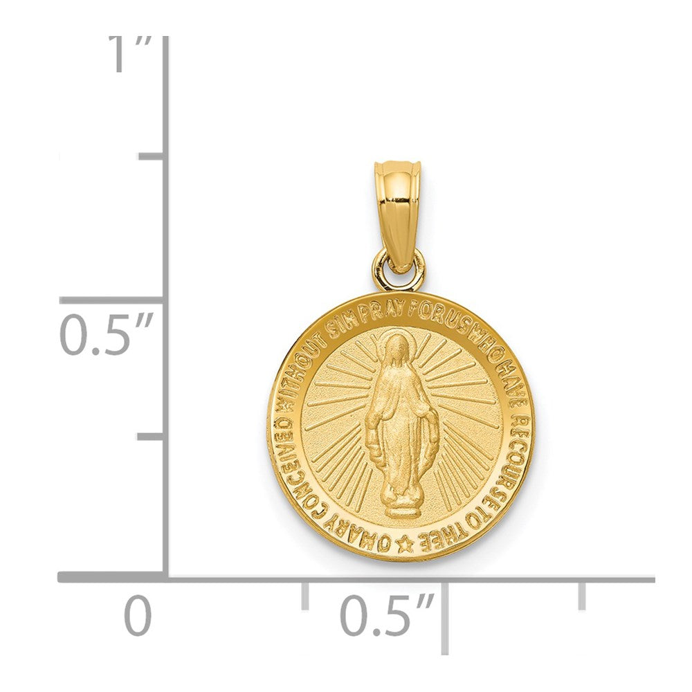 14k Polished and Satin Solid Miraculous Medal Round Pendant