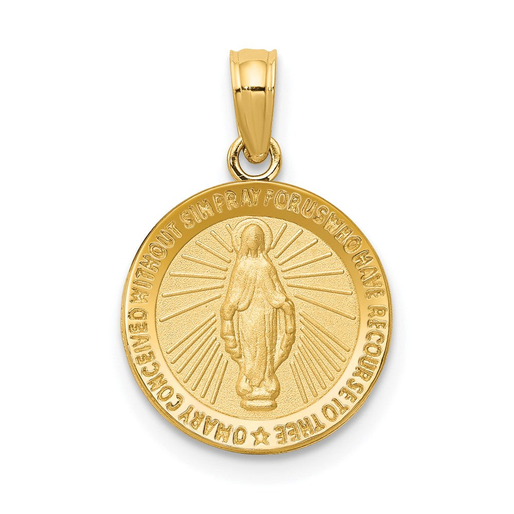 14k Polished and Satin Solid Miraculous Medal Round Pendant