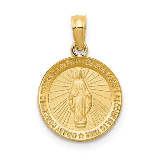 14k Polished and Satin Solid Miraculous Medal Round Pendant