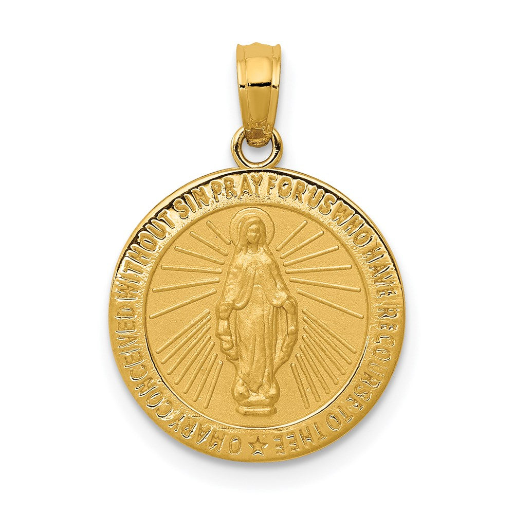14k Polished and Satin Solid Miraculous Medal Round Pendant