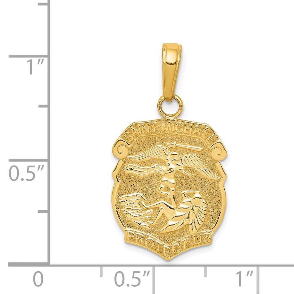 14k Polished Solid Small Saint Michael Medal Badge Pendant