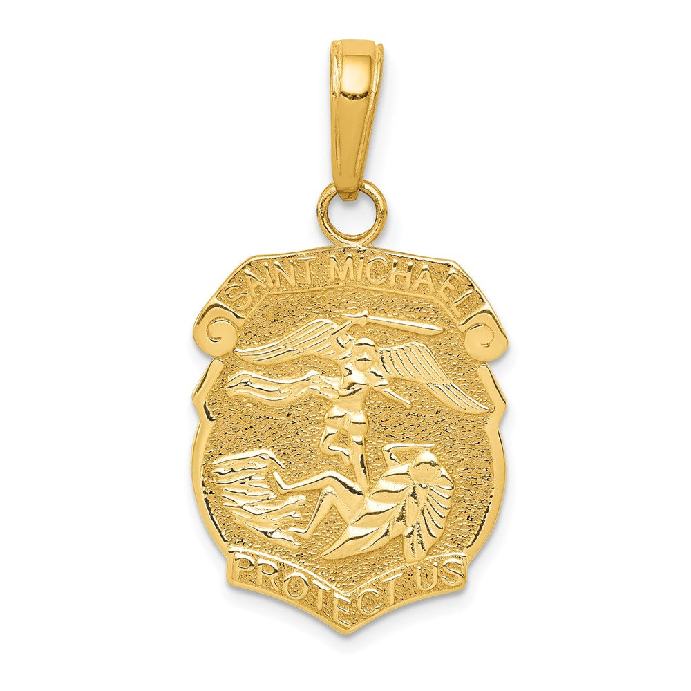 14k Polished Solid Small Saint Michael Medal Badge Pendant
