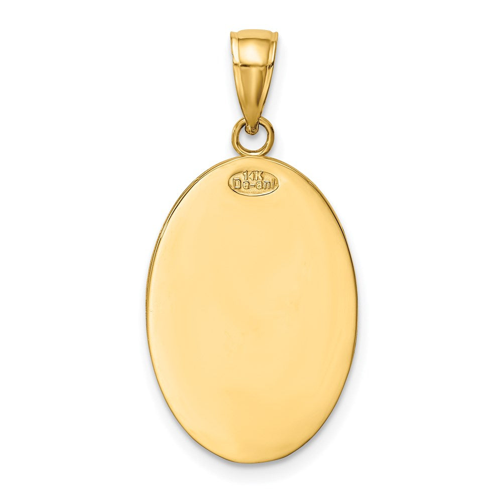 14k Polished and Satin Solid Saint Christopher Medal Oval Pendant