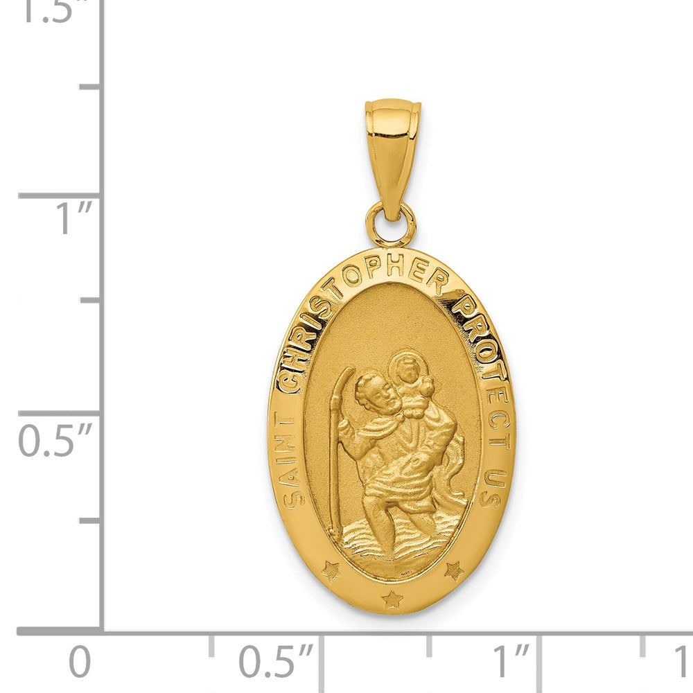 14k Polished and Satin Solid Saint Christopher Medal Oval Pendant