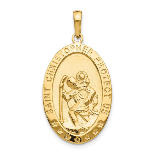 14k Polished Solid Saint Christopher Medal Oval Pendant