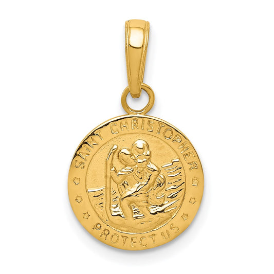 14k Polished Solid Saint Christopher Medal Round Charm