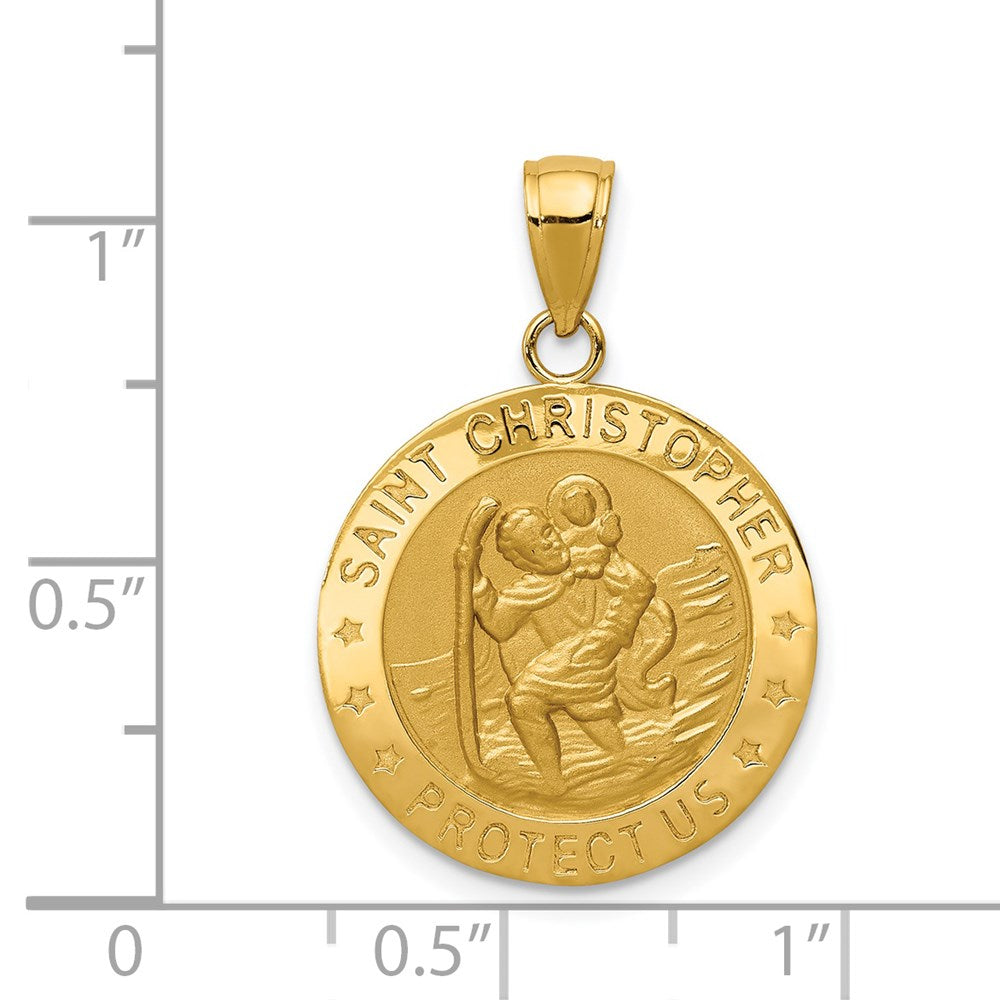 14k Polished and Satin Solid Saint Christopher Medal Pendant