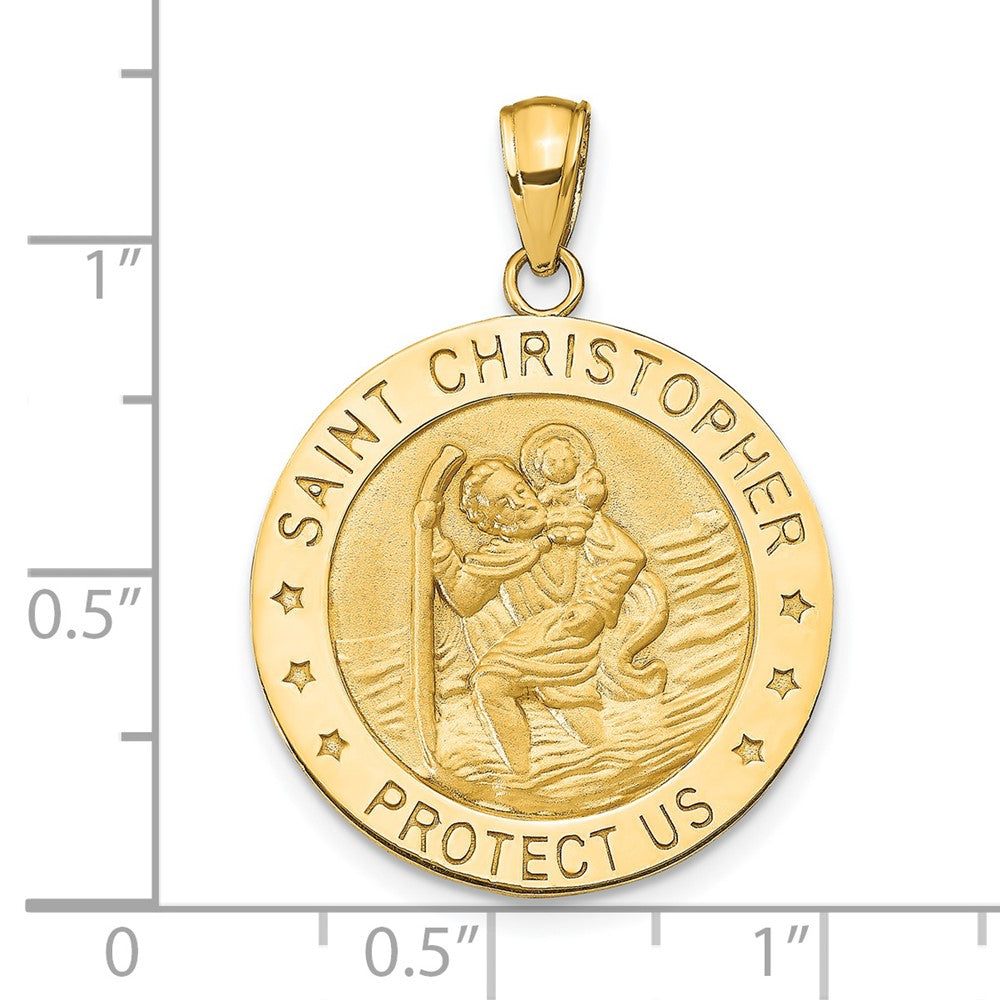 14k Polished and Satin Solid Saint Christopher Medal Round Pendant