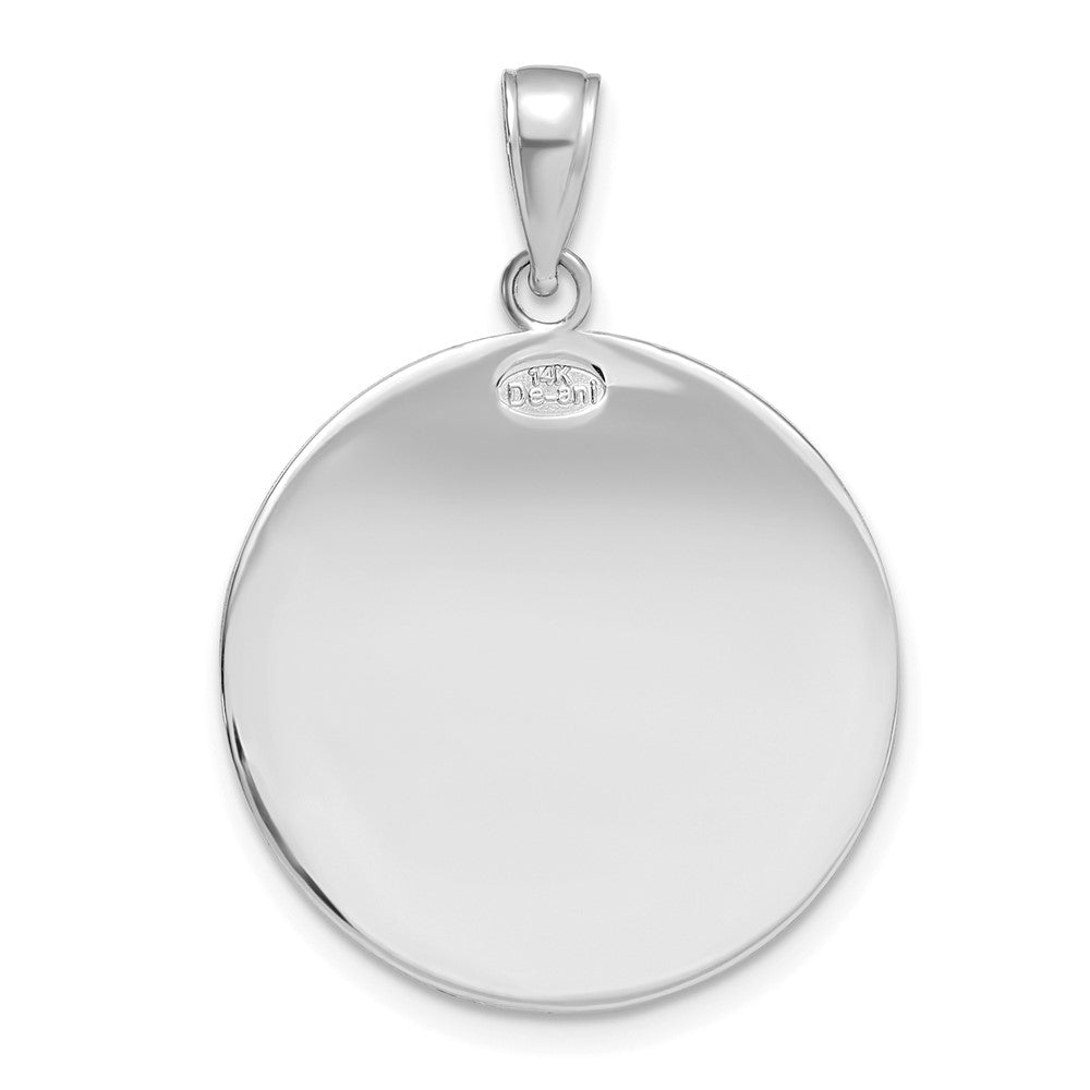 14K White Gold Polished and Satin Solid Saint Christopher Medal Round Pendant