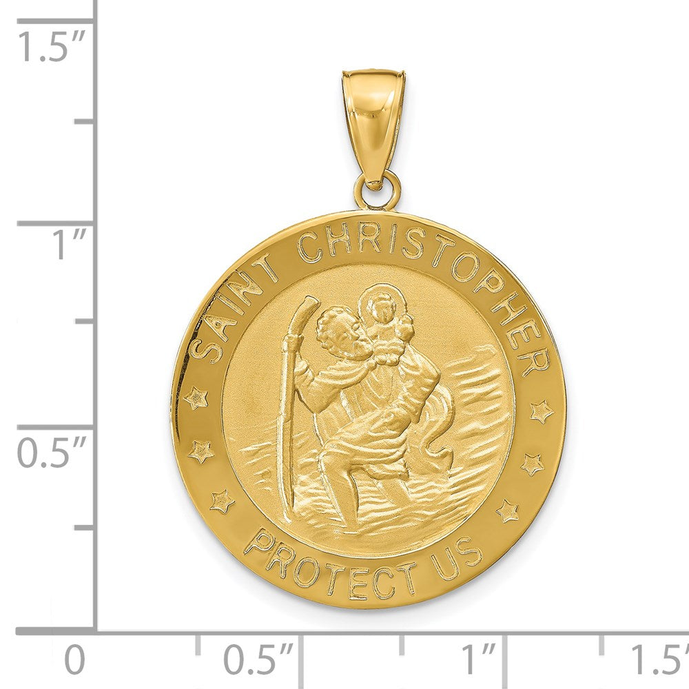 14k Polished and Satin Solid Saint Christopher Medal Round Pendant
