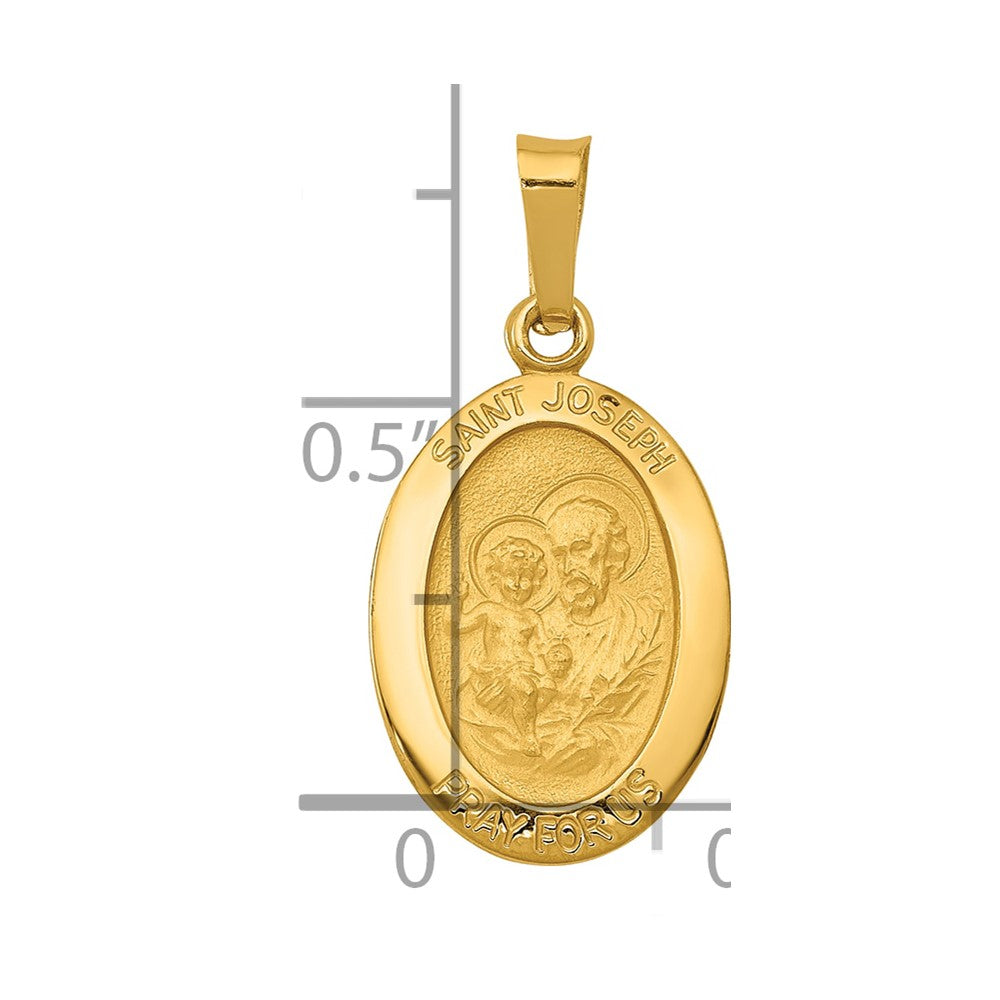 14k Polished and Satin Solid Saint Joseph Medal Oval Charm