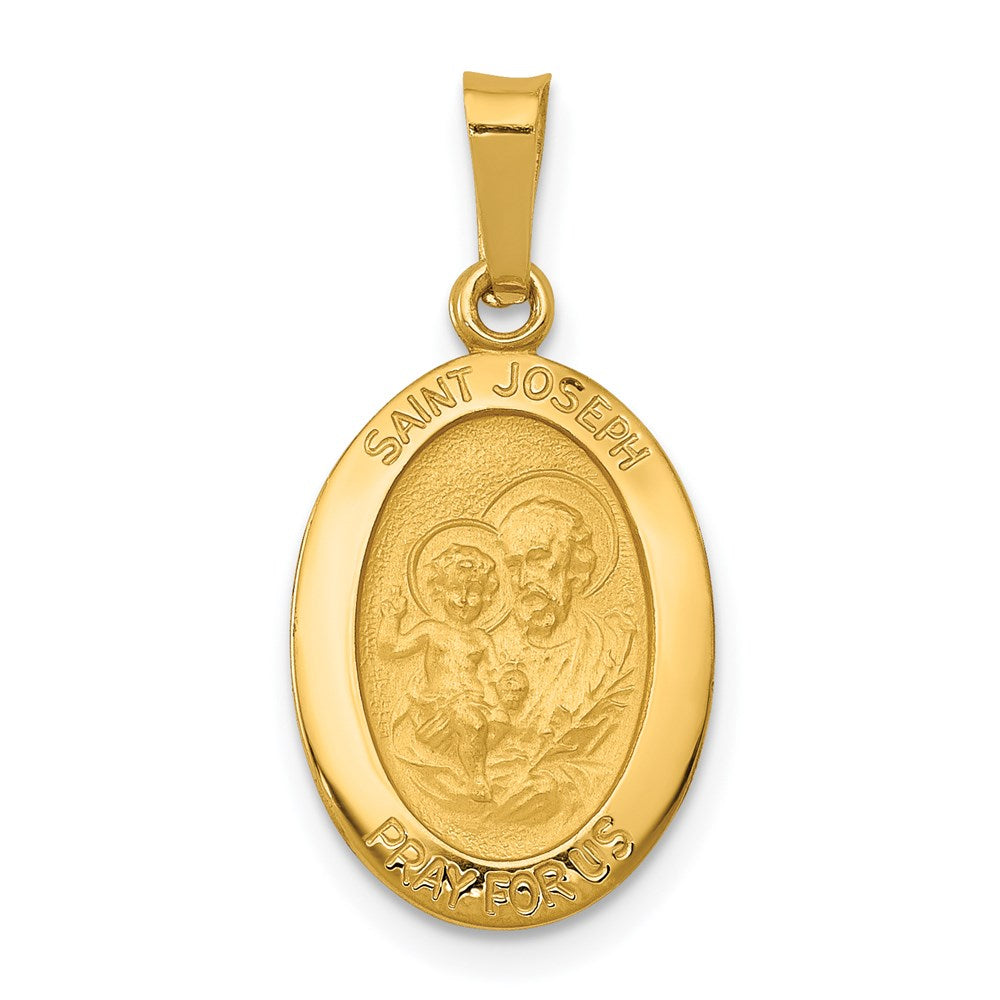14k Polished and Satin Solid Saint Joseph Medal Oval Charm
