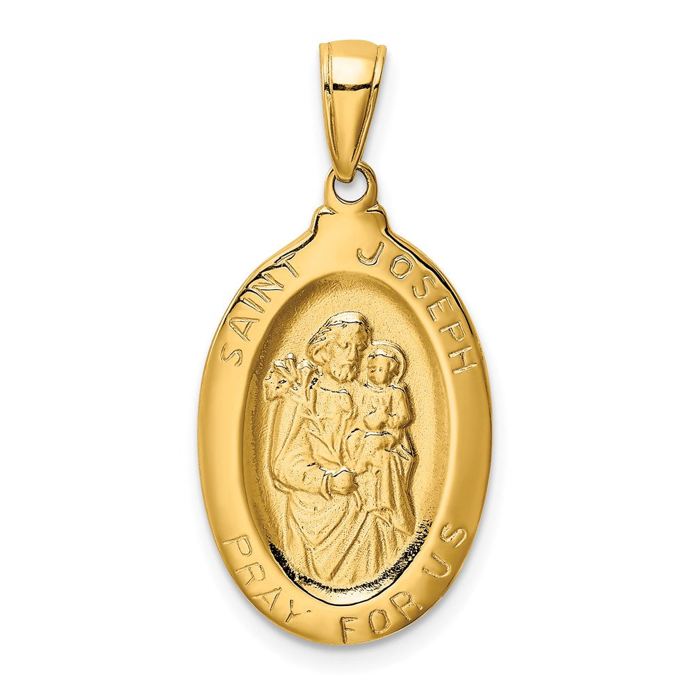 14k Polished Solid Saint Joseph Medal Oval Pendant