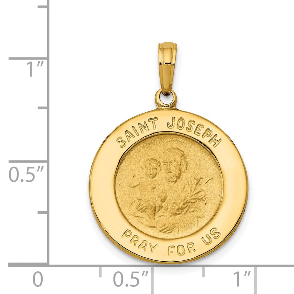 14k Polished and Satin Solid Saint Joseph Medal Round Pendant