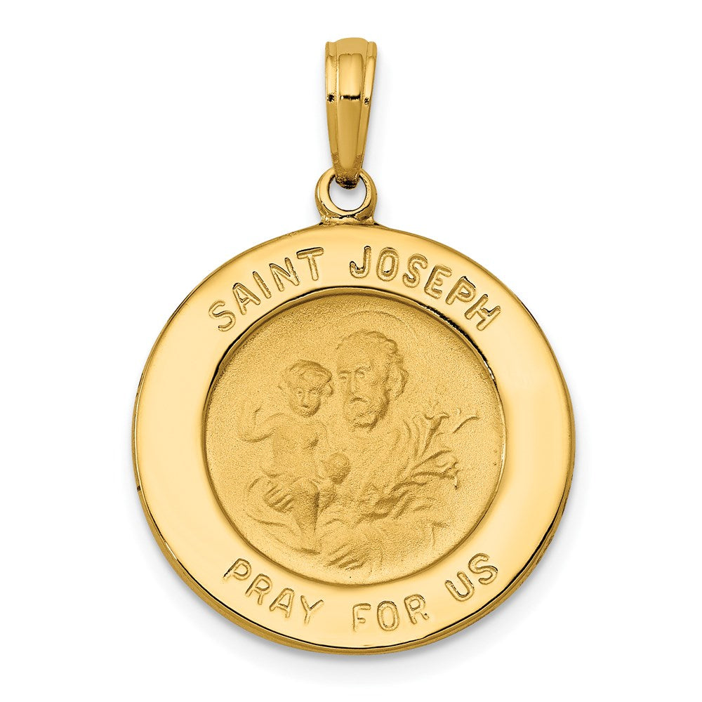 14k Polished and Satin Solid Saint Joseph Medal Round Pendant