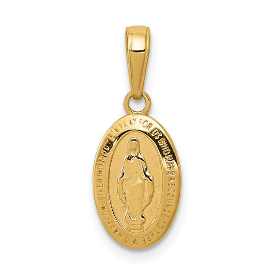 14k Polished and Satin Solid Miraculous Medal Oval Charm