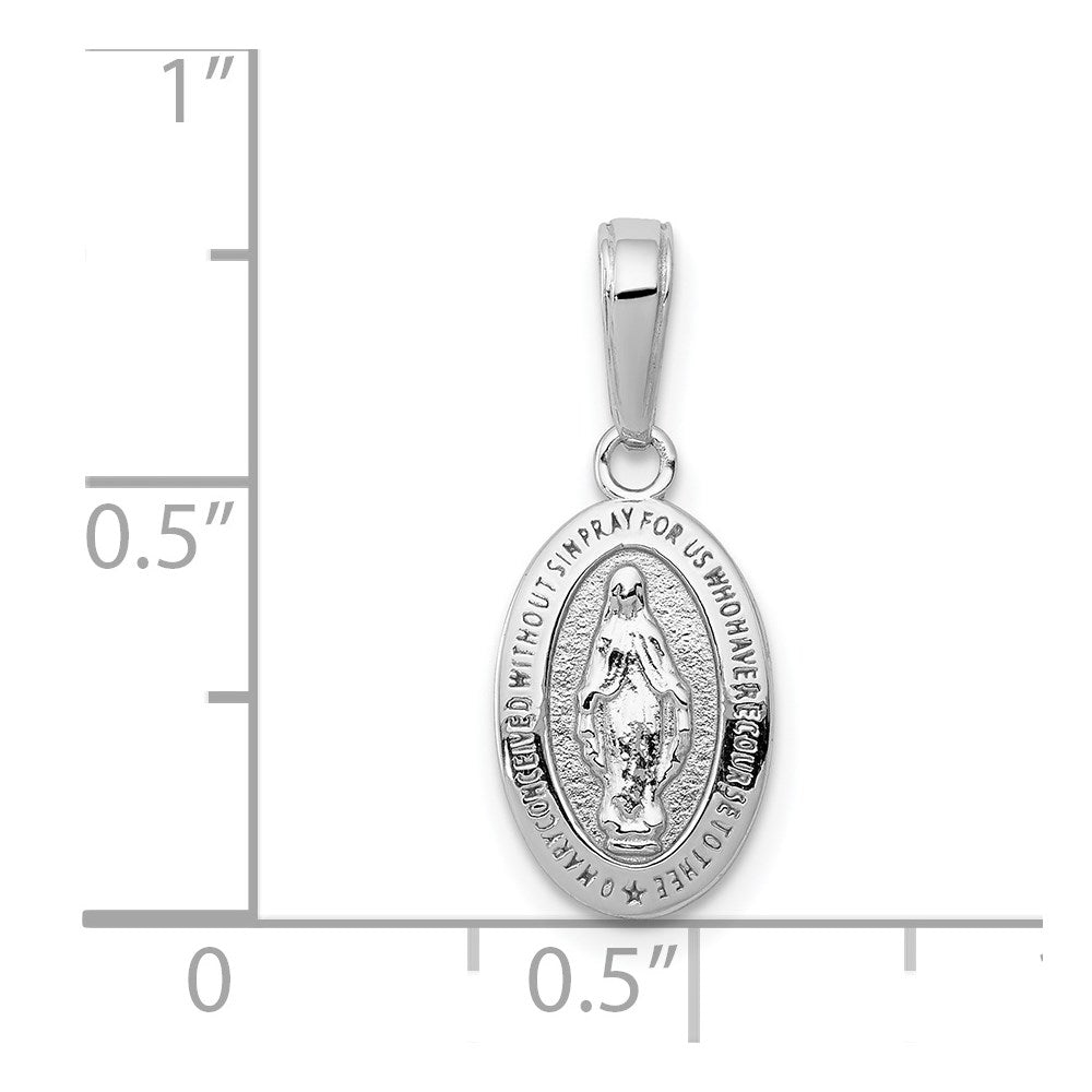 14k White Gold Polished and Satin Solid Miraculous Medal Oval Charm