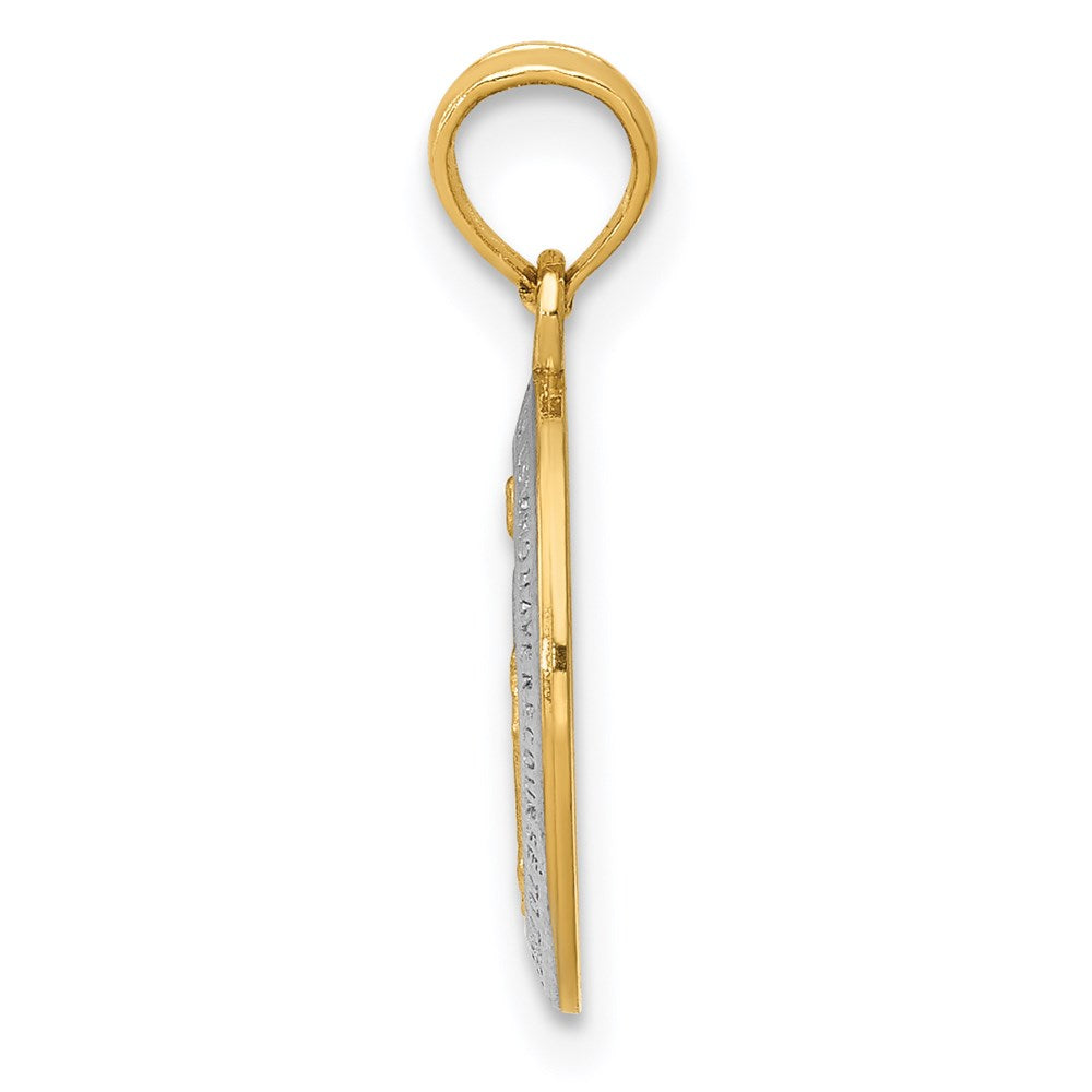 14k and White Rhodium Solid Small Miraculous Medal Oval Charm