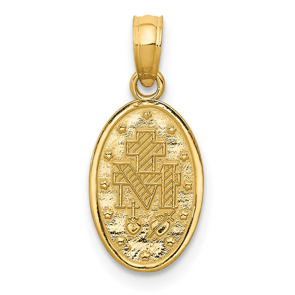 14k and White Rhodium Solid Small Miraculous Medal Oval Charm