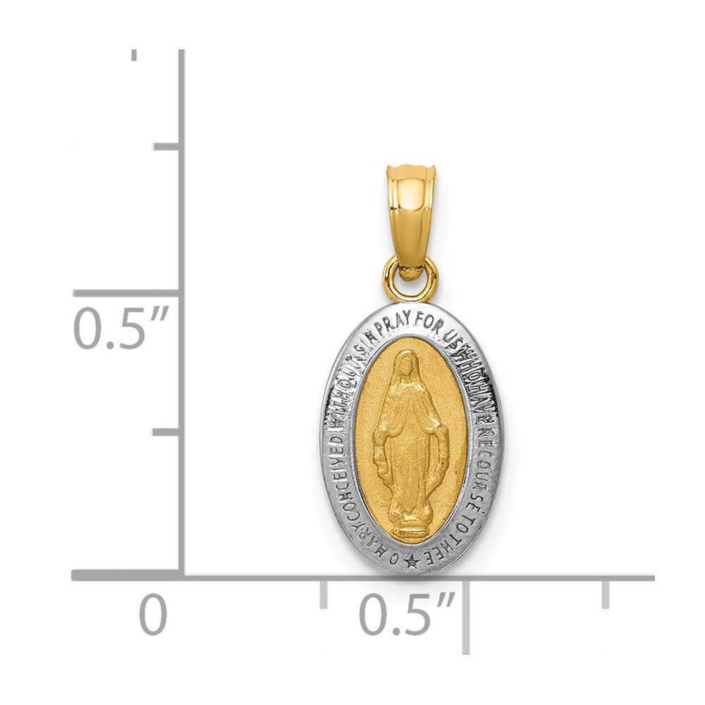 14k and White Rhodium Solid Small Miraculous Medal Oval Charm