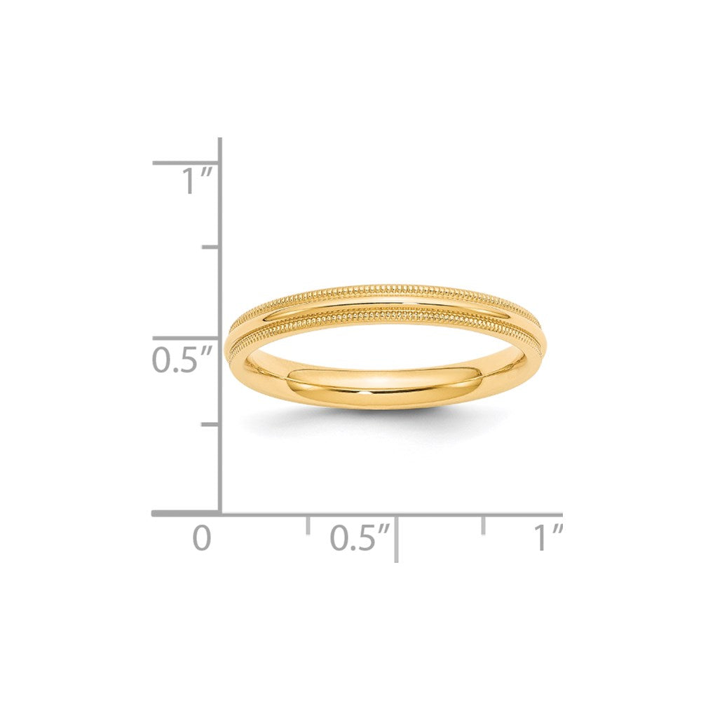 14k Yellow Gold 3mm Milgrain Half Round Comfort Fit Wedding Band