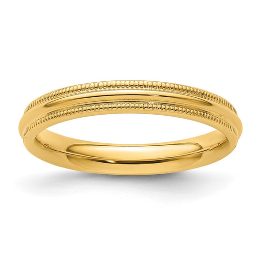 14k Yellow Gold 3mm Milgrain Half Round Comfort Fit Wedding Band 