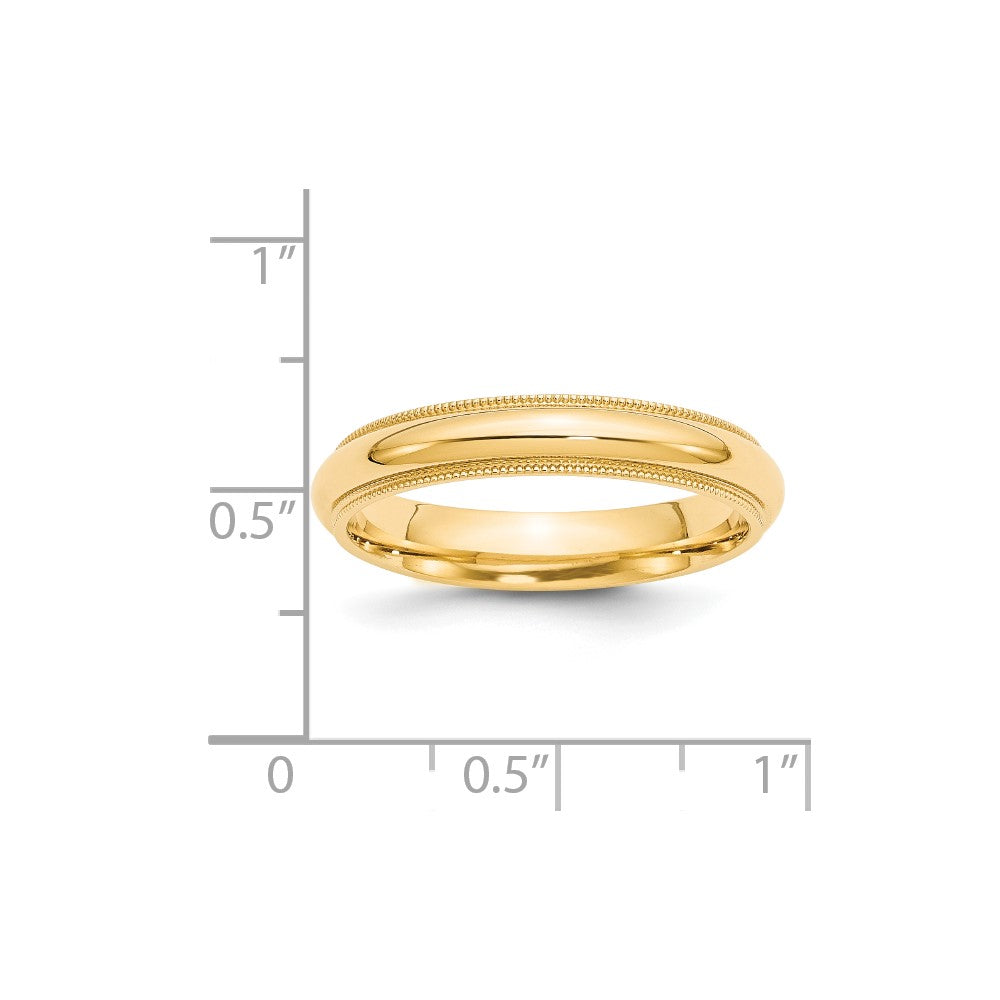 14k Yellow Gold 4mm Milgrain Half Round Comfort Fit Wedding Band