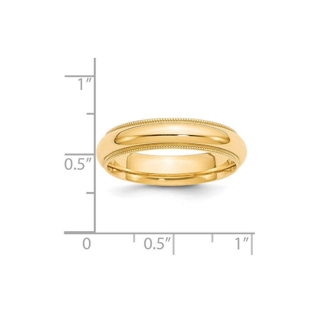 14k Yellow Gold 5mm Milgrain Half Round Comfort Fit Wedding Band