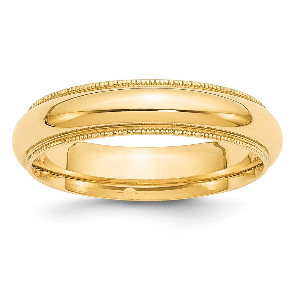 14k Yellow Gold 5mm Milgrain Half Round Comfort Fit Wedding Band 