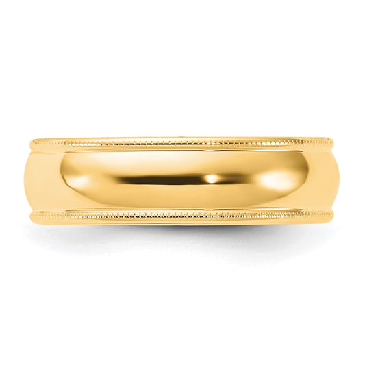 14k Yellow Gold 6mm Milgrain Half Round Comfort Fit Wedding Band